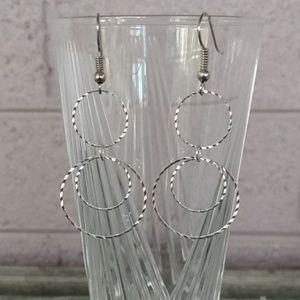 Diamond Cut Silver Tone Circle Wire Hook Earrings